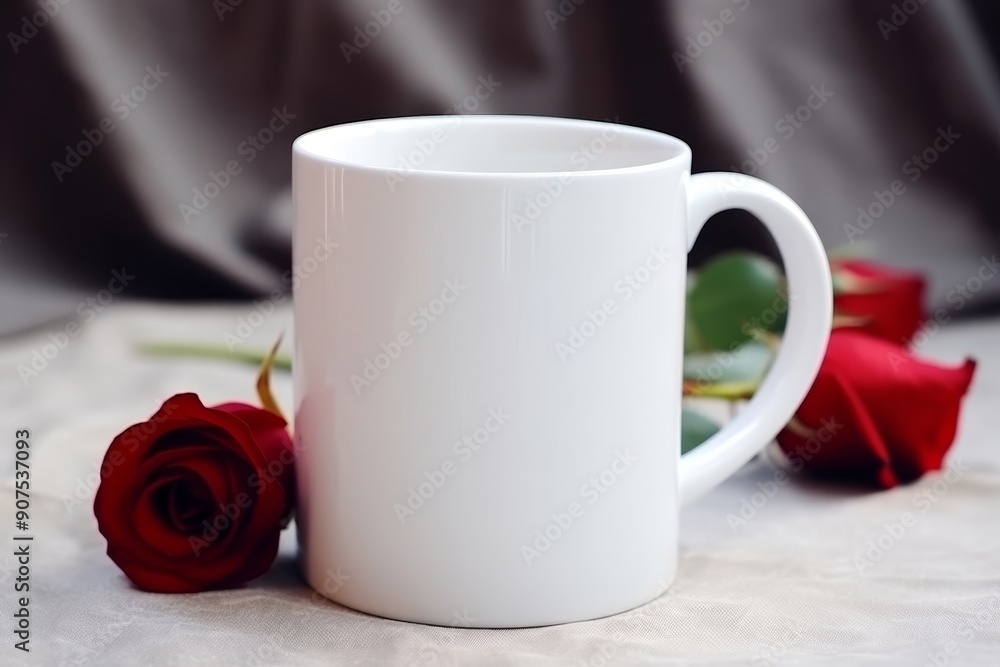 white coffee mugs with heart designs and roses on pink backgrounds. white coffee mugs with heart designs and roses on pink backgrounds.