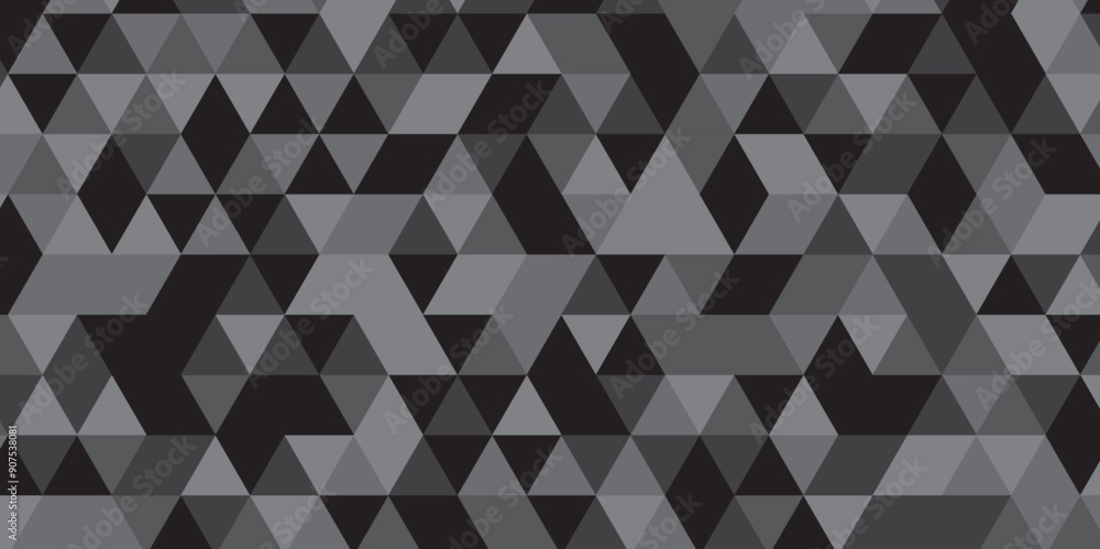 Abstract geometric black and gray background seamless mosaic and low polygon triangle texture wallpaper. Triangle shape retro wall grid pattern geometric ornament tile vector square element. Abstract geometric black and gray background seamless mosaic and low polygon triangle texture wallpaper. Triangle shape retro wall grid pattern geometric ornament tile vector square element.