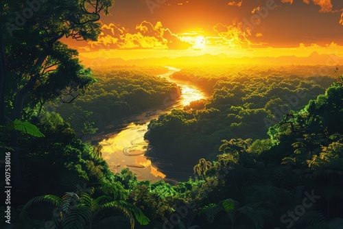 Sunset Over A Jungle River