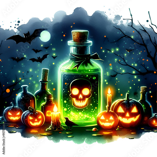 Watercolor Halloween Potions Clipart, Potion Graphics, Potion Bottle PNG, Witch Potion Bottles, Magic Potion, Mystic Clipart, halloween clipart