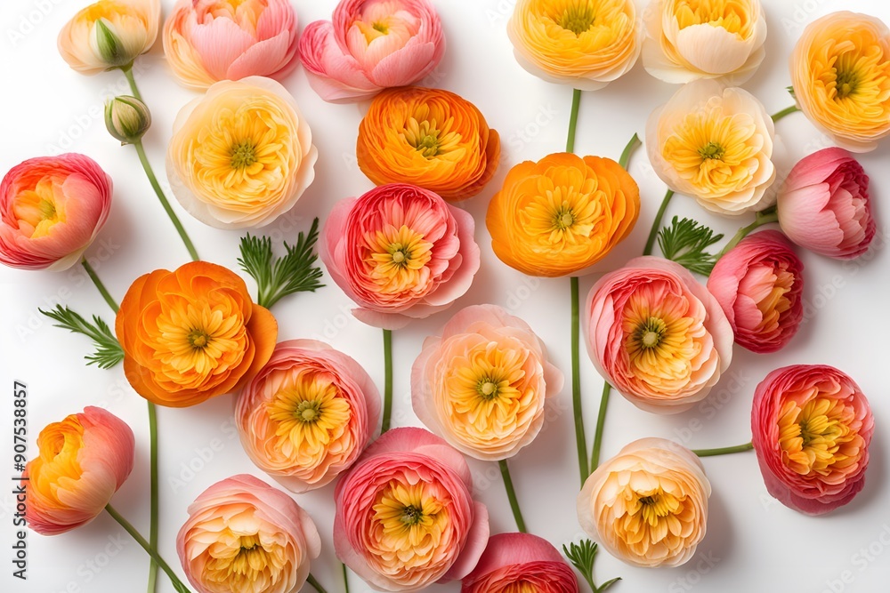 Persian buttercup flowers white background, Ai Generated Persian buttercup flowers white background, Ai Generated