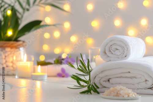 A peaceful spa ambiance features aromatherapy candles and a relaxing facial treatment.