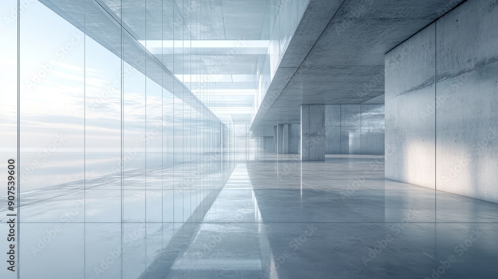 3d render of abstract futuristic glass architecture with empty concrete floor, Generative AI 3d render of abstract futuristic glass architecture with empty concrete floor, Generative AI