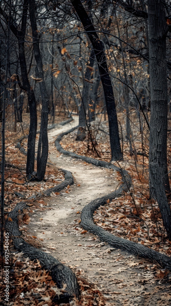 Fototapeta premium Winding Path Through a Burnt Forest.