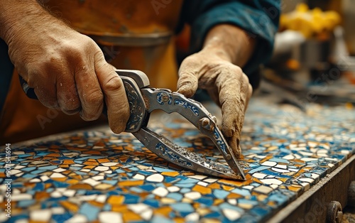 Craftsman Hands Making Mosaic Art photo