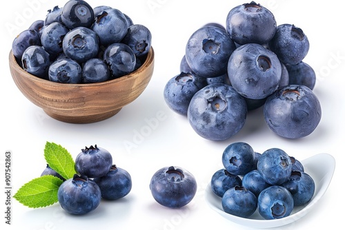 Wallpaper Mural Fresh blueberries piled together with mint leaves on a white background, showcasing their freshness and vibrant colors for a clean and healthy look. Torontodigital.ca