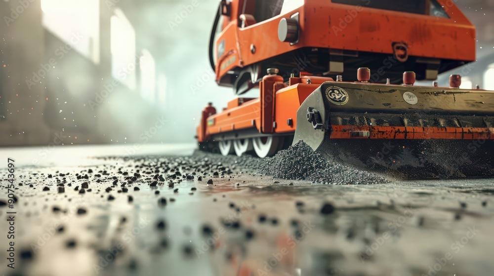 Focus on the precision of robotic pavers laying down asphalt or concrete with accuracy and speed. Focus on the precision of robotic pavers laying down asphalt or concrete with accuracy and speed.