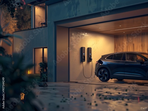 Electric Car Charging in Garage photo