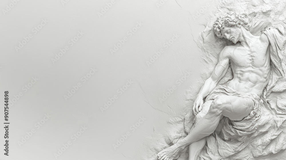 A statue of a man laying on his back with his arms crossed. The statue is white and he is resting A statue of a man laying on his back with his arms crossed. The statue is white and he is resting