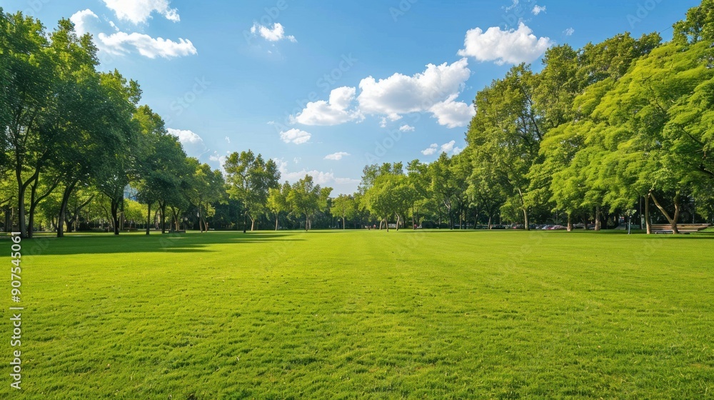 Lush Green Lawn Park Landscape with Blue Sky and Clouds. Lush Green Lawn Park Landscape with Blue Sky and Clouds.