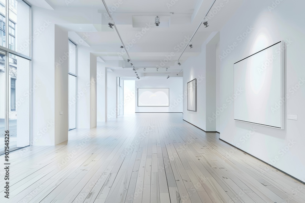 White art gallery interior with mock up posters, Generative AI White art gallery interior with mock up posters, Generative AI