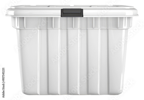 white plastic storage bin/ storage box isolated on transparent background. photo