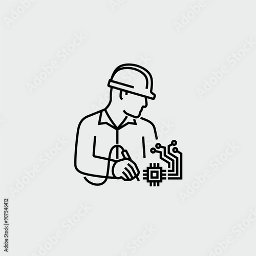 Electrical Engineer Soldering Iron Vector Line Icon