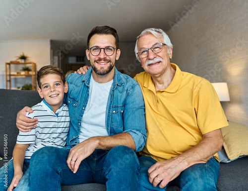 фотографія child family portrait man father grandfather son group male boy smiling happy ad