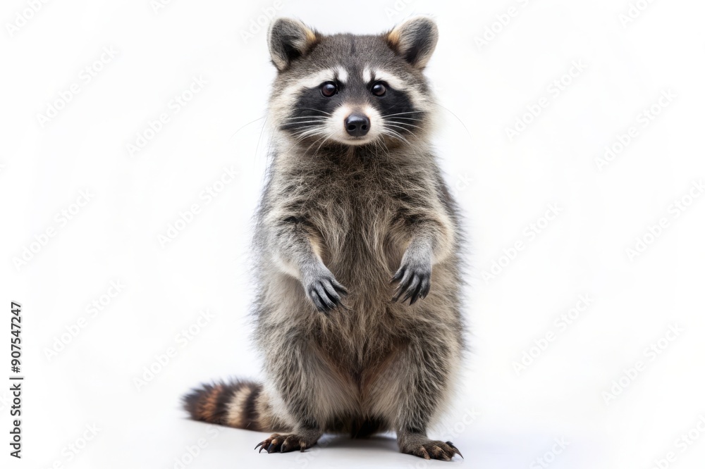 Fototapeta premium Curious Raccoon Standing on White Background.
