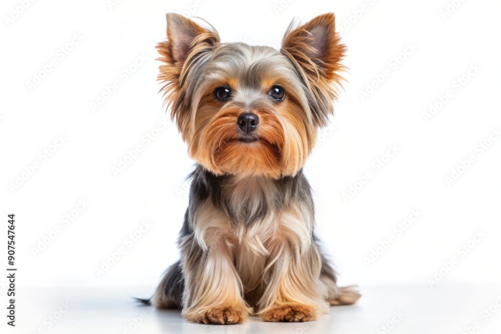 Adorable Yorkshire Terrier Puppy Sitting on White Background. Adorable Yorkshire Terrier Puppy Sitting on White Background.