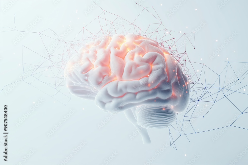 Human brain connected to artificial intelligence network showing ...