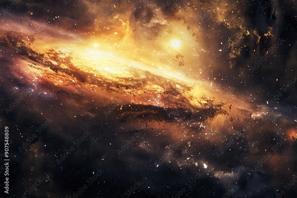 Golden Galactic Spiral with Stars and Nebulae Golden Galactic Spiral with Stars and Nebulae