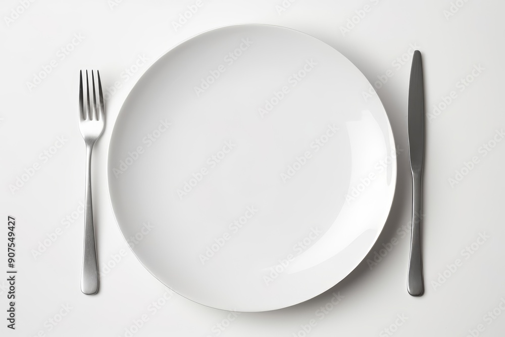 Collection of minimalist table settings featuring empty plates and cutlery. Collection of minimalist table settings featuring empty plates and cutlery.