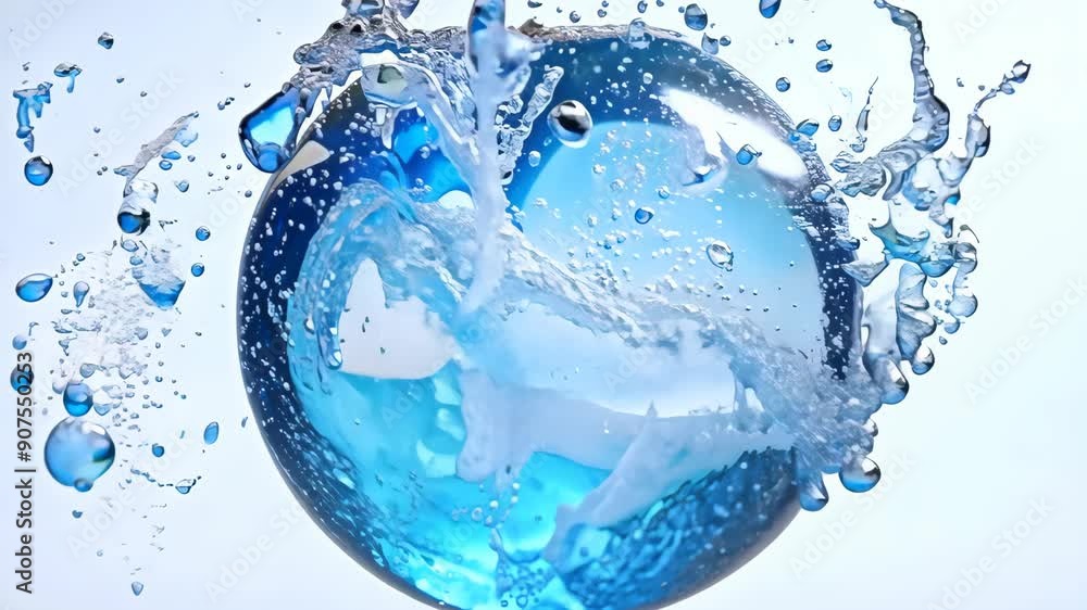 Blue Water Sphere Splashing in Slow Motion Blue Water Sphere Splashing in Slow Motion