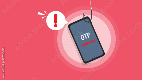 OTP phishing hacking online. Computer data fishing hack crime. Scam concept