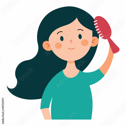 Girl with a hairbrush, brushing her hair