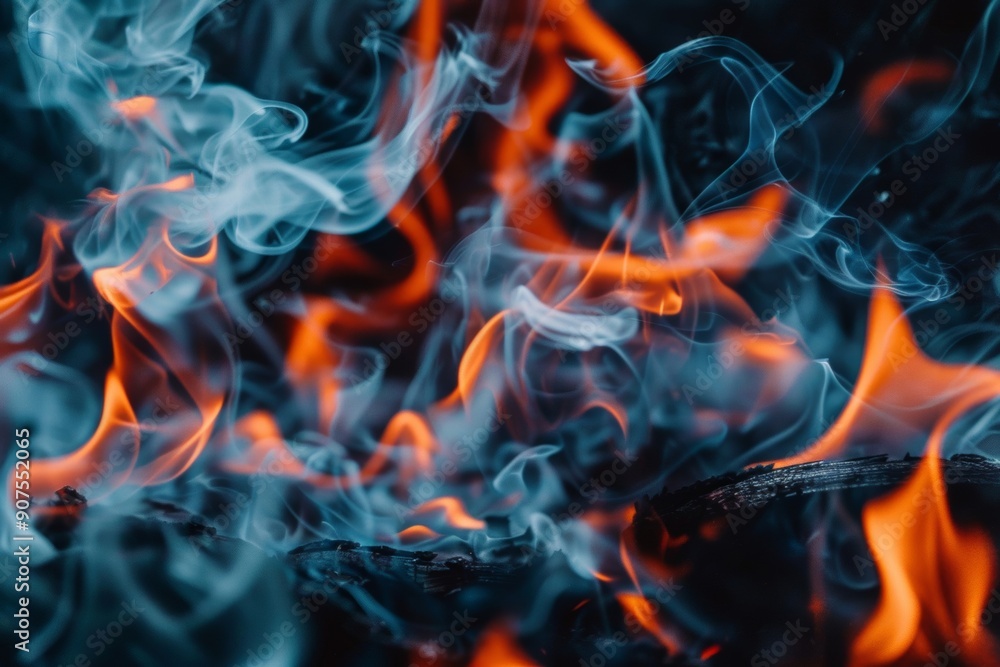 Flickering flames with rising fumes create an eerie atmosphere, accompanied by smoky residue.