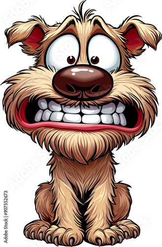 sitting scared shaggy dog, vector illustration