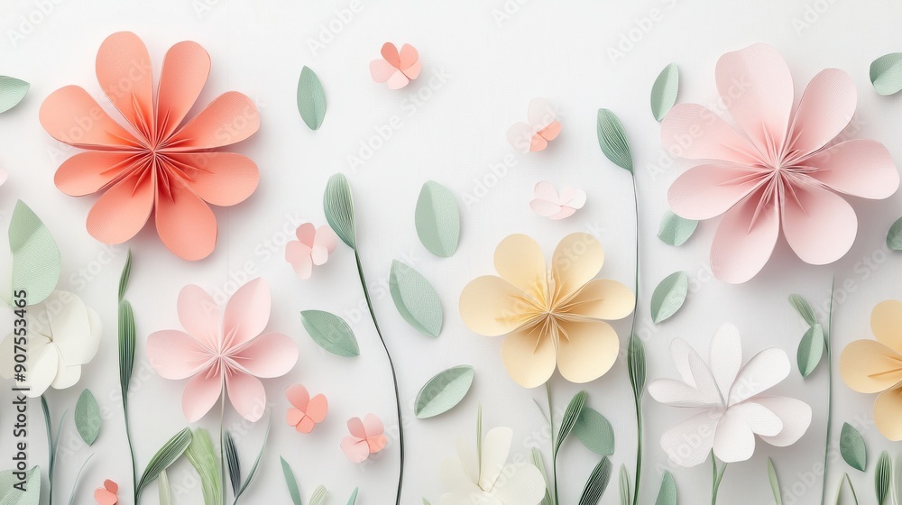 Obraz premium Pastel Paper Flowers Seamless Loop Animation