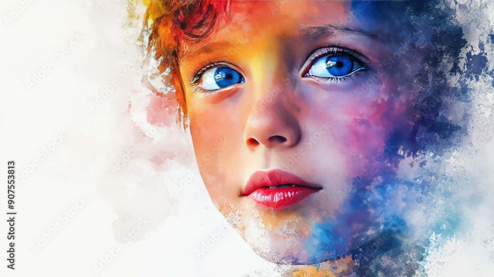 Watercolor Illustration of a Child’s Joyful Expression Watercolor Illustration of a Child’s Joyful Expression