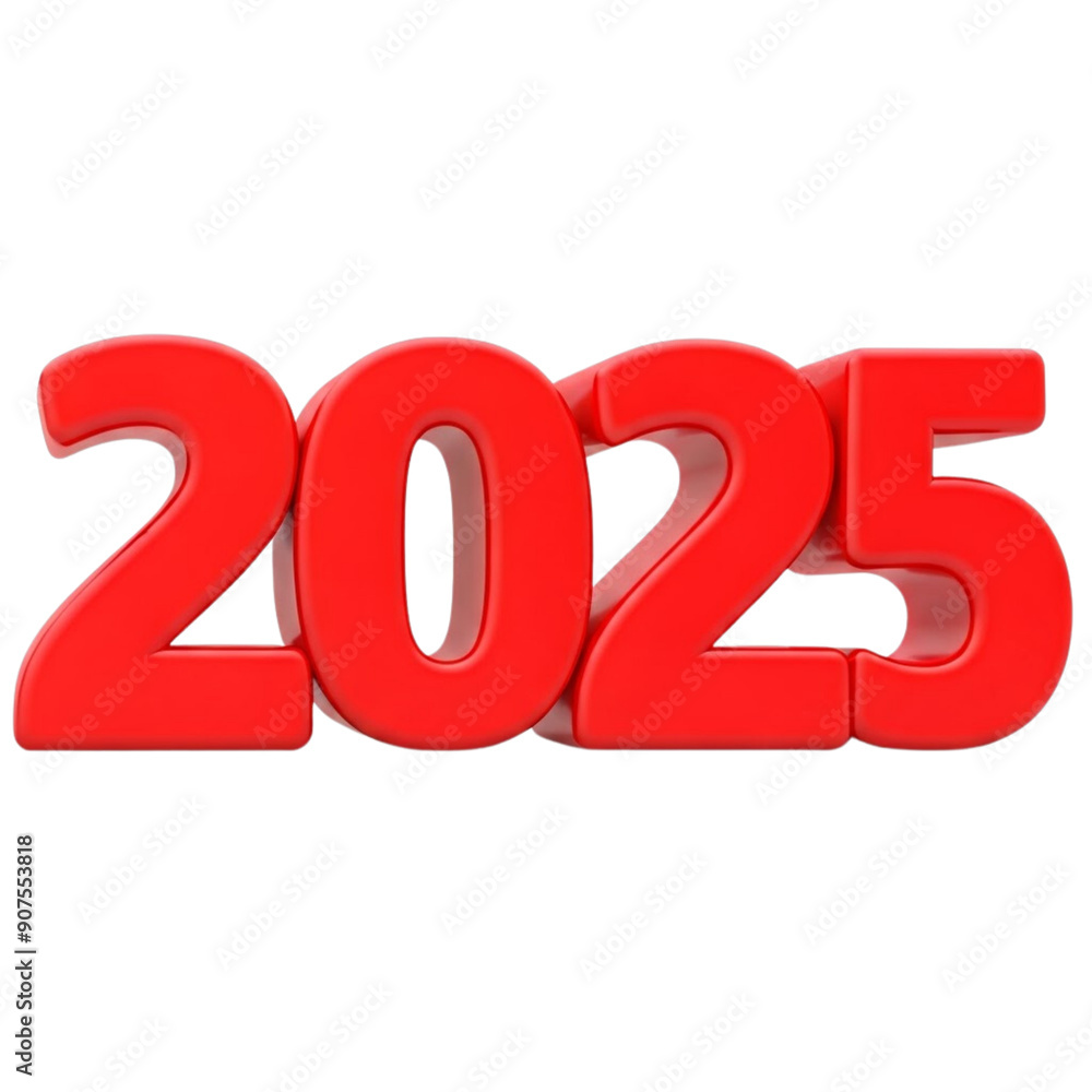 red 2025 happy new year on Isolated transparent background png. generated with AI red 2025 happy new year on Isolated transparent background png. generated with AI