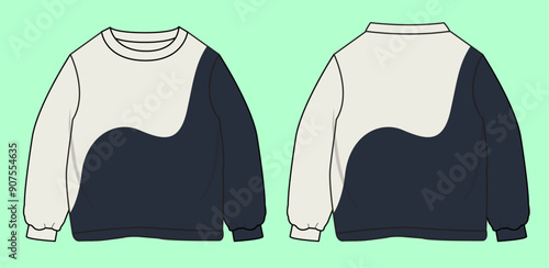 Toddler Boys colour block terry fleece crew neck sweatshirt flat sketch outline vector fashion illustration template.