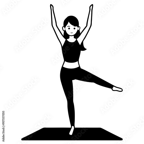 Girl with a yoga mat, doing a yoga pose