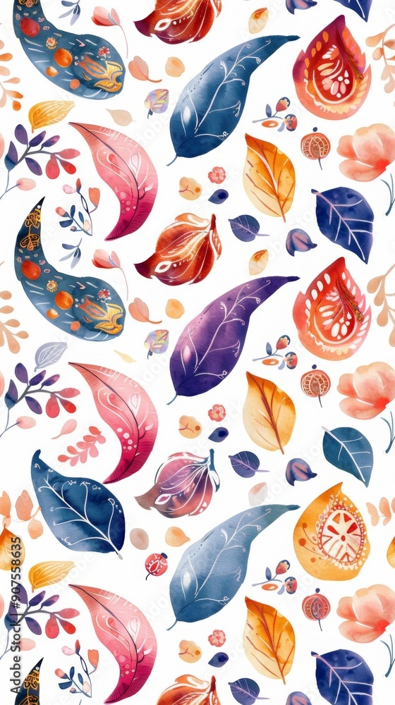Seamless pattern with intricate paisley patterns in bold, bright colors. Conveyed in watercolor form Seamless pattern with intricate paisley patterns in bold, bright colors. Conveyed in watercolor form