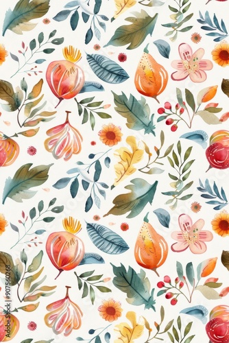 Seamless pattern with intricate paisley patterns in bold, bright colors. Conveyed in watercolor form