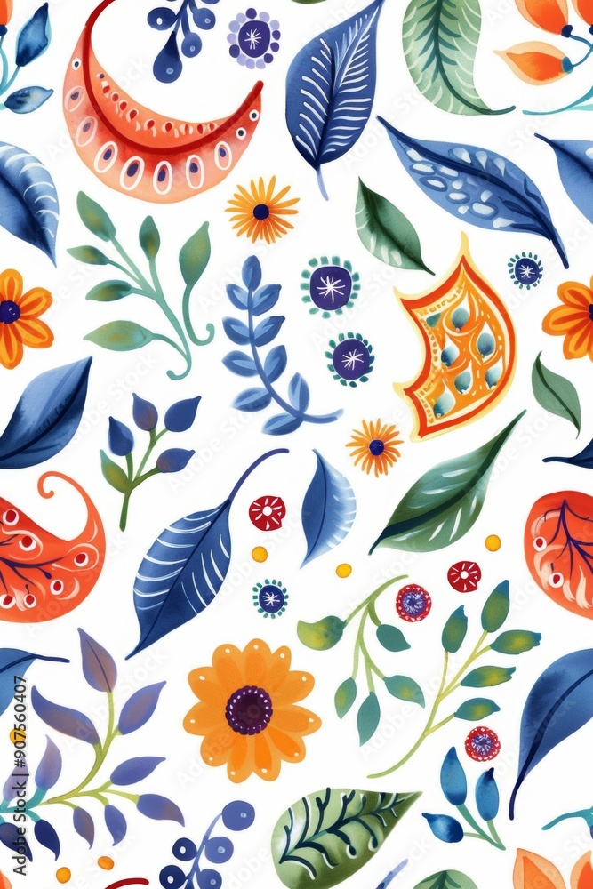 Seamless pattern with intricate paisley patterns in bold, bright colors. Conveyed in watercolor form Seamless pattern with intricate paisley patterns in bold, bright colors. Conveyed in watercolor form
