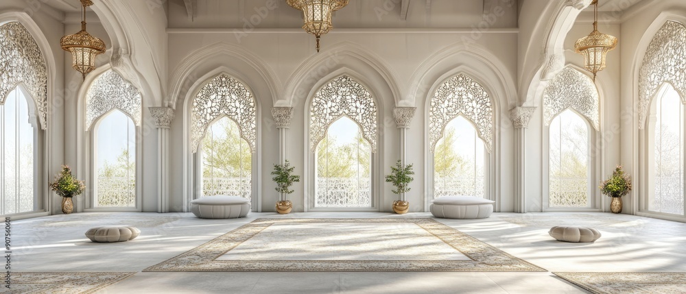 Fototapeta premium A beautiful white room with arabic ornaments