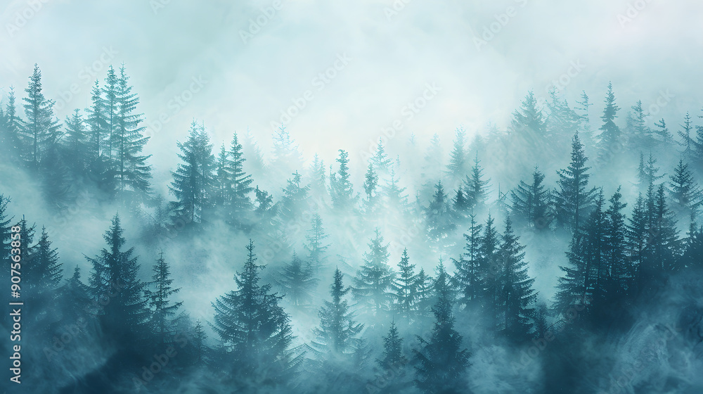 Fototapeta premium stunning mist covered forest scenery in high elevation mountains isolated on white background, pop-art, png