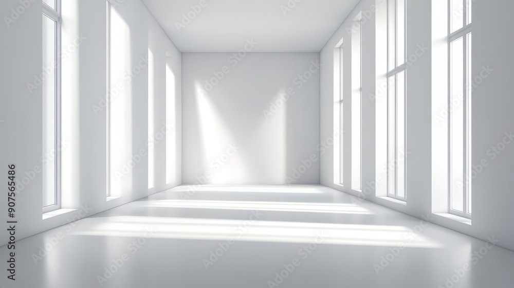 Fototapeta premium White Empty Room with Light, Generative AI
