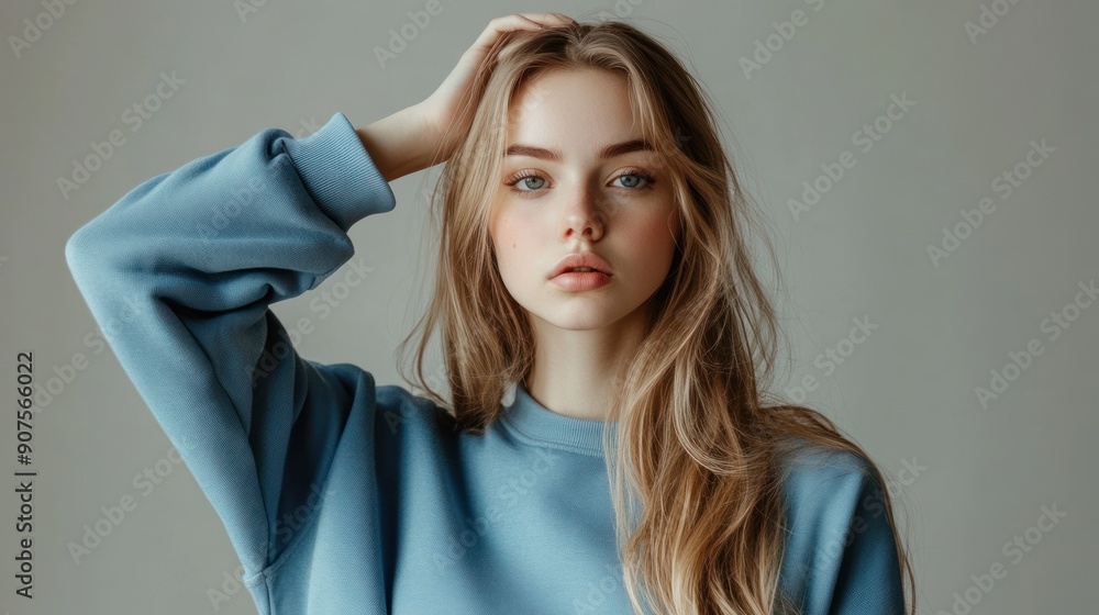 Portrait of a Young Woman with Blonde Hair and Blue Eyes