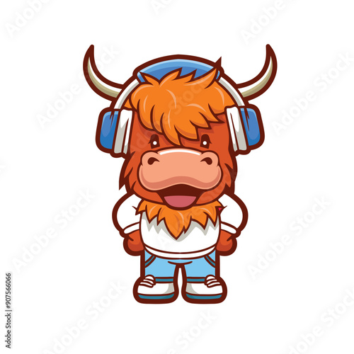 cute highland cow pose icon mascot 