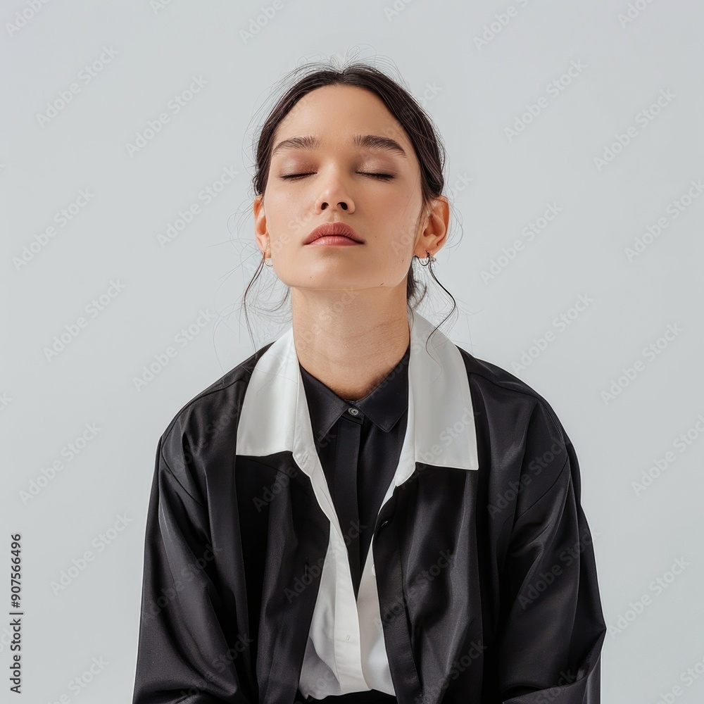 Medium shot of young woman meditation, isolated on a white background Medium shot of young woman meditation, isolated on a white background