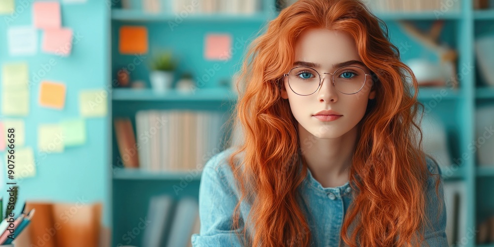 Portrait of a Young Woman with Red Hair and Glasses Portrait of a Young Woman with Red Hair and Glasses