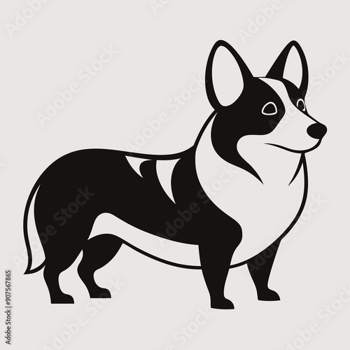 Minimalist Linear Illustration of a Welsh Corgi Dog on White Background, Perfect for Pet Lovers' Prints and Modern Home Decor With a Simplistic and Elegant Design Touch