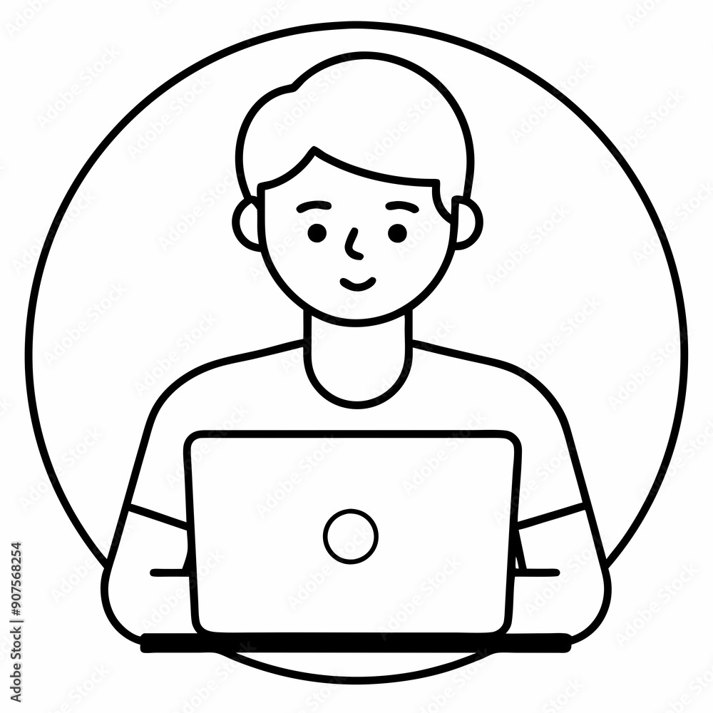 Vector Icon of a Casual Setting Character Working on Laptop in Flat Design Style: Stylized Decorative Background in Soft Colors for Calm and Approachable Professional Presentations and Infographics Vector Icon of a Casual Setting Character Working on Laptop in Flat Design Style: Stylized Decorative Background in Soft Colors for Calm and Approachable Professional Presentations and Infographics