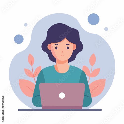 Minimalist illustration of a person working on a laptop, focusing on clean lines and modern design.