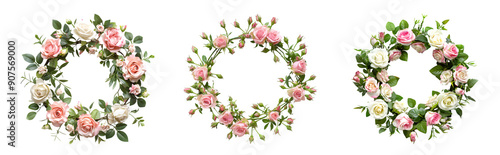 Delicate pink rose floral wreath isolated on a transparent background