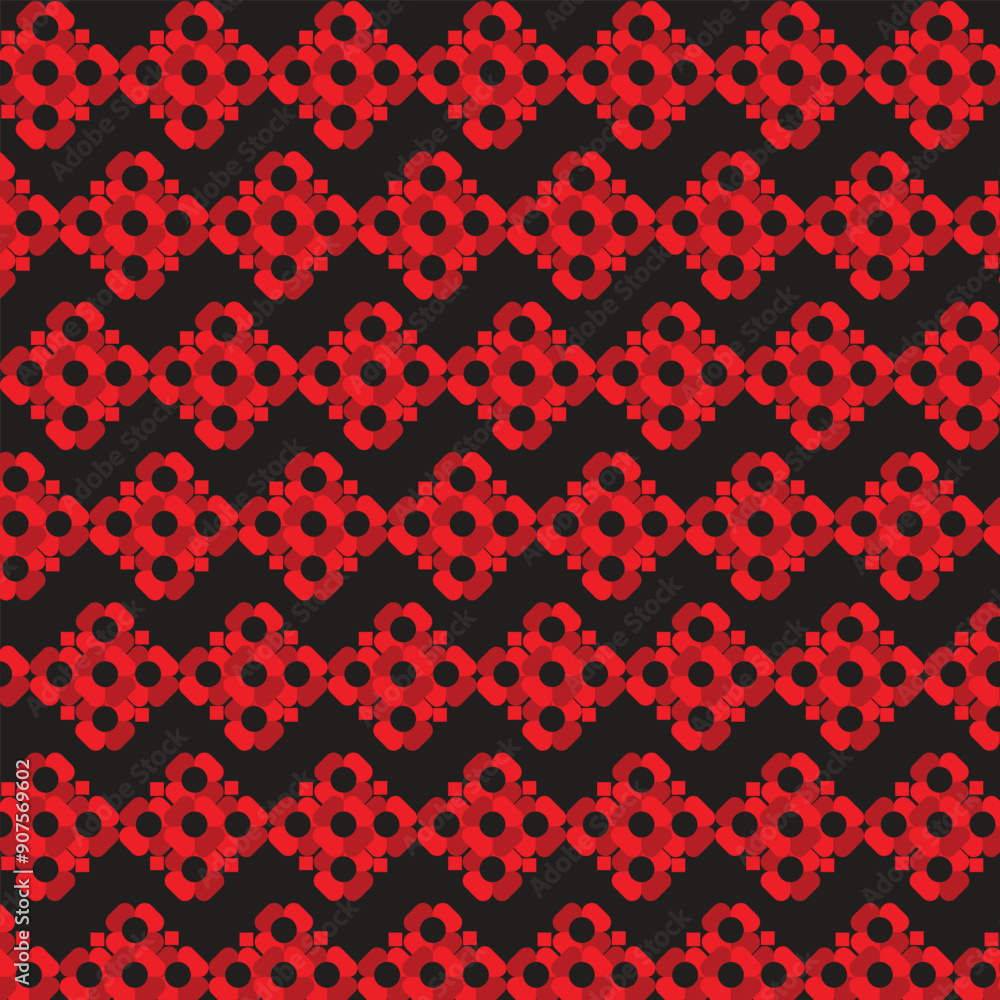 repetitive abstract flower pattern combination of red and black colors, geometric flower motif for wallpaper, background, ceramics, web repetitive abstract flower pattern combination of red and black colors, geometric flower motif for wallpaper, background, ceramics, web