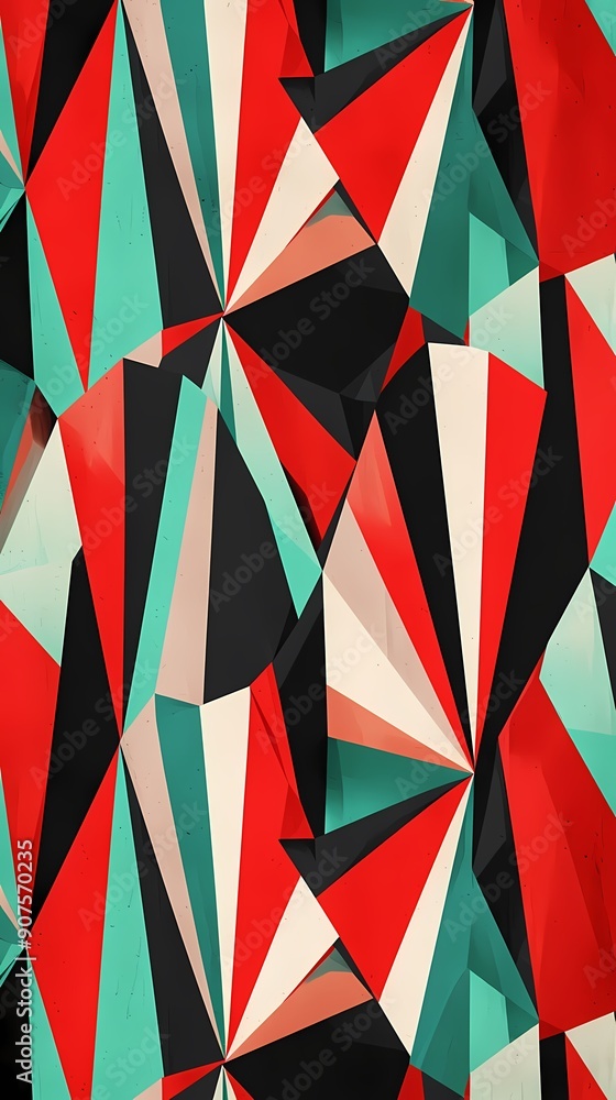 Abstract geometric pattern with red, green, black, and white triangles. Abstract geometric pattern with red, green, black, and white triangles.
