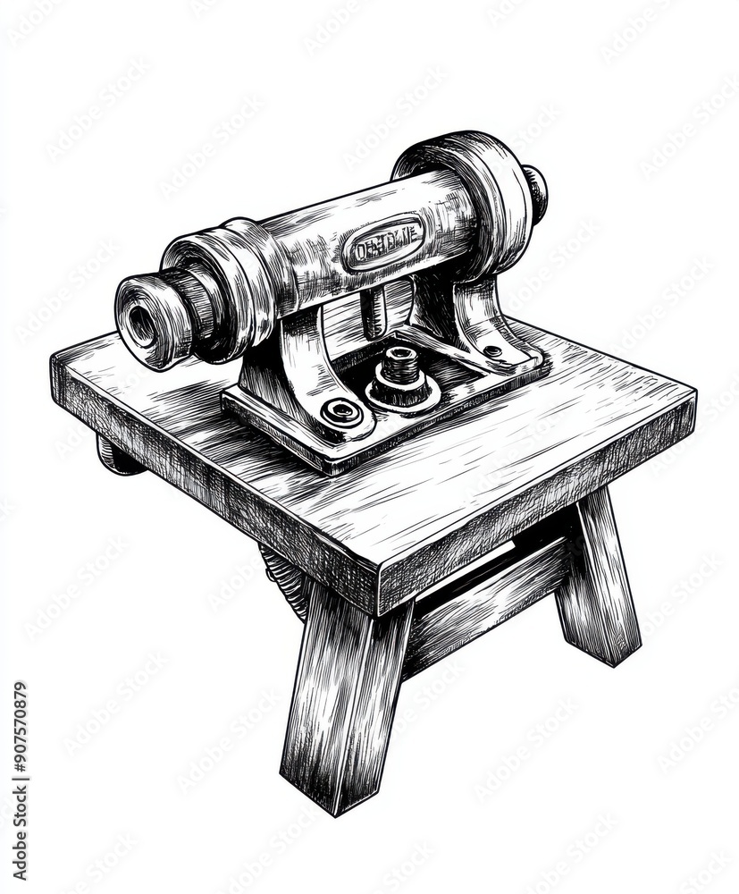 Black and white Vintage engraved art of a bench vise isolated on white ...